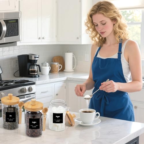 Image of Suclain 3 Pcs Glass Coffee Container Set, 25 oz, Natural Bamboo | Coffee Tea Sugar Canister Set, Airtight Jar Food Storage with Wood Spoon Tray Labels, Kitchen Counter Bar Organization