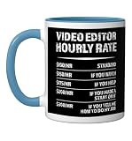 Video Editor Hourly Rate | Funny Videographer Gift Ceramic Mug, Blue/White