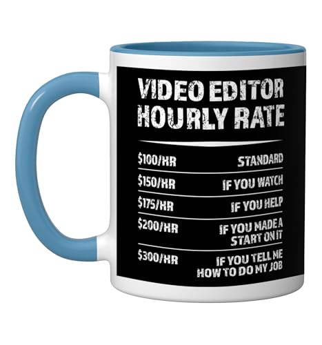 Video Editor Hourly Rate | Funny Videographer Gift Ceramic Mug, Blue/White