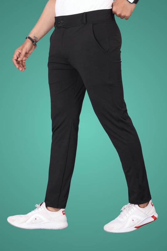 Image of Men Fit Stretch Trousers with Side Pockets | 2-Button Closure | Soft Lycra Blend for Casual & Formal Use
