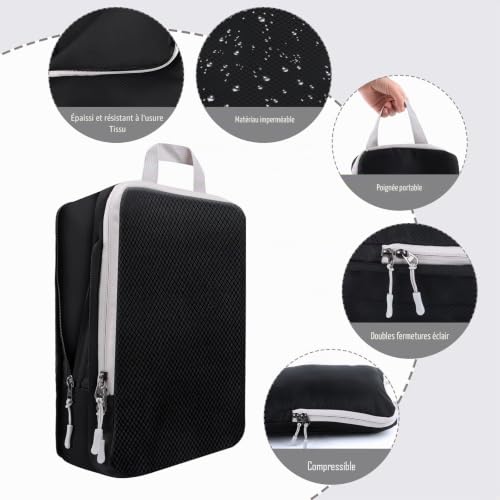 VMUTGA Rangement Valise, Rangement Valise Avec Compression, Compression Packing Cubes, Extensible, Lot de 4 Noir – vue 3
