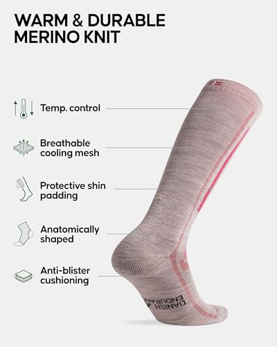 DANISH ENDURANCE Merino Wool Ski Socks, with Shin Padding, Knee-high Thermal Winter Socks for Snowboarding, Skiing, Hiking, for Men & Women, Unisex