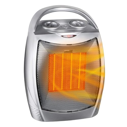Calentador Eléctrico Portátil Con Termostato, Ventilador De Cerámica Silencioso Seguro De 1500W/750W, Calefacción De 200 Pies Cuadrados, Adecuado For Oficina FáCil De Usar(Silver)