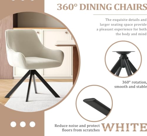 Image of Set of 6 Chairs 360 Degree Rotating New Legs Stylish, Modern, Elegant & Comfortable Velvet Arms Chairs for Dinning Living Hotel Cafe (2 Chairs) (Cream Set of 6)