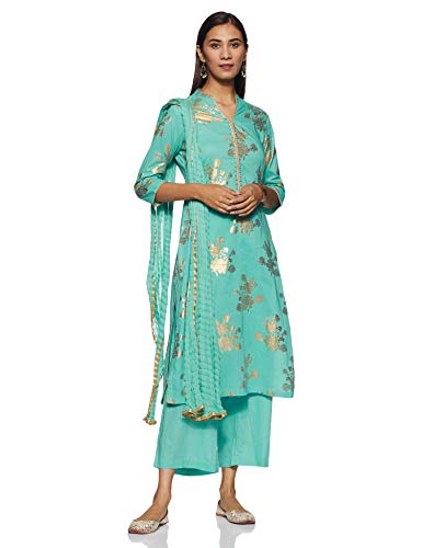 Image of BIBA Women Cotton Straight Kurta Palazzo Suit Set