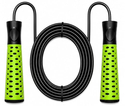 Image of Worldwide Double Colour Skipping Rope with Ball Bearings | Adjustable 275 cm Rope Length | High Speed Jump Rope for Men, Women & Kids | Comfortable Grip | Fitness, Cardio & Cross Training (Floro Green)