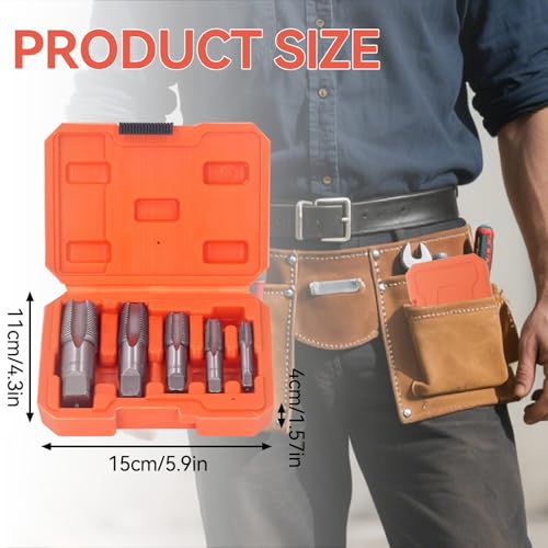 5 Stück NPT Rohrgewindebohrer Set, Gewindeschneider aus Stahl mit Aufbewahrungsbox 1/8, 1/4, 3/8, 1/2, 3/4 Zoll Kohlenstoffstahl Handgewindebohrer Set für Wasserrohrverbindungen, Autoreparatur