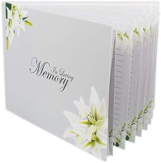 Customoffi Funeral Guest Book Hardcover Memorial Guest Book White Classic and Elegant with 15 Sheets for Names and Messages Funeral Registry (Flower Design) (Flower Design)