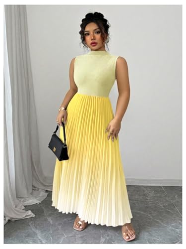 Image of SOLY HUX Women's Plus Size Maxi Dress Ombre Sleeveless Pleated A Line Flowy Long Formal Cocktail Dresses