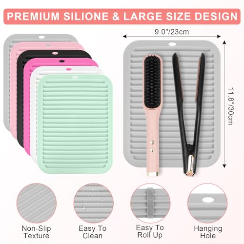 AMIJEAL Large Silicone Heat Resistant Mat for Hair Tools, Curling Iron Flat Iron Hair Straightener Holder Mat, Portable Hot Tools Sleeve Pad for Travel Vanity Salon(11.8" x 9.0") - Image 4
