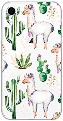 Blingy's iPhone XR Case, Women Girls Cute Llama Design with Cactus Pattern Fun Alpaca Cartoon Animal Style Transparent Soft TPU Protective Clear Case Compatible for iPhone XR (Llama Cactus)