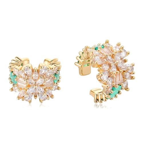 MTMY Gold Ear Cuff Earring for Women 14K Gold Plated Cubic Zirconia Non-Pierced Clip on Cartilage Chunky Ear Cuffs Hypoallergenic Jewelry