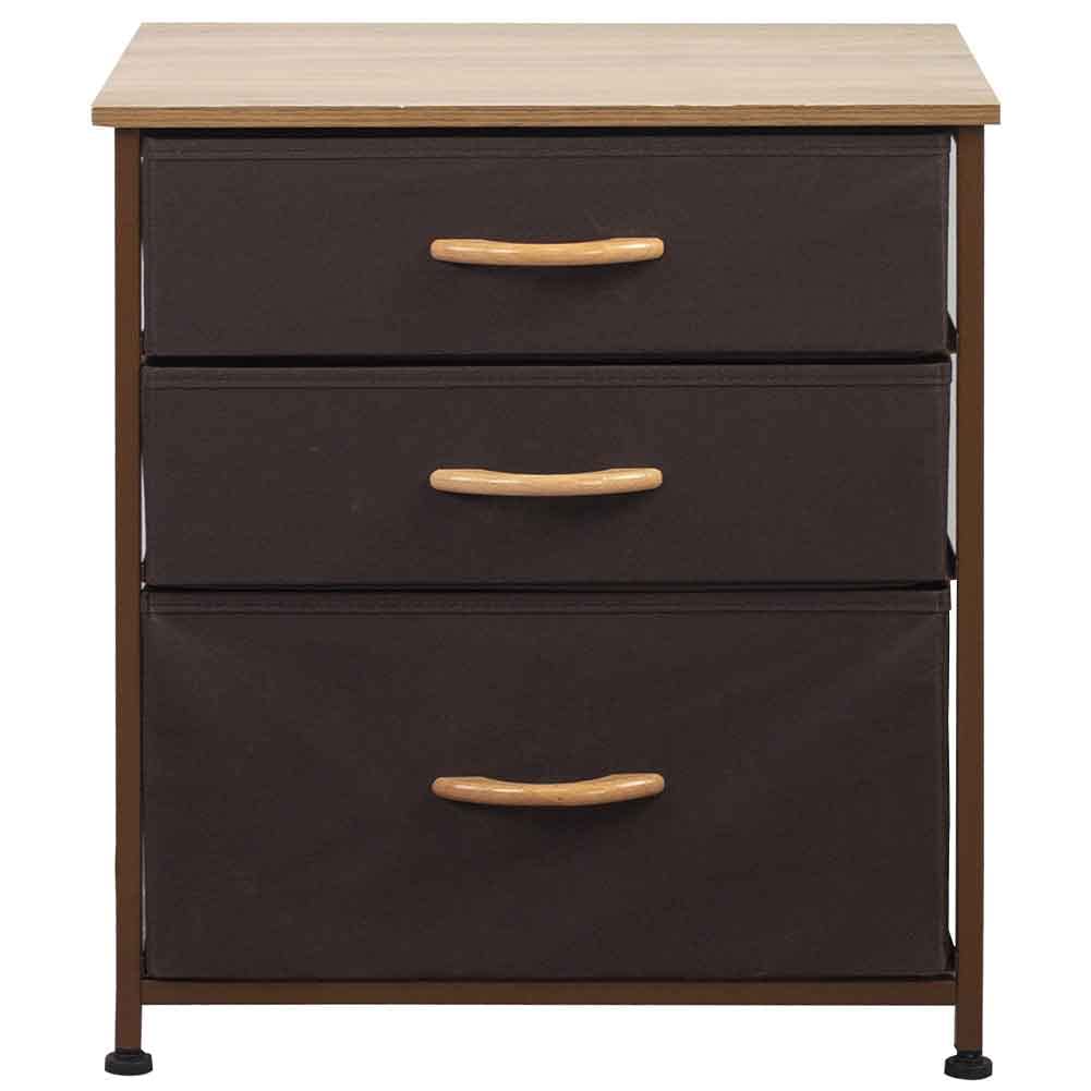 BAKAJI Regalsystem, 3 Stoff-Schubladen, universale Schubladenbox, Metall und Holz, HxBxT: 53 x 50 x 40 cm, braun