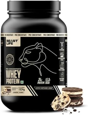 BeastLife Pro 100% Whey Protein Powder| 2 Lbs | Cookie & Cream | Muscle Growth & Recovery|Fast Absorbing, No Bloating |Ultrasorb Tech For Fast Digestion|NABL Lab Certified | 24g Protein, 5.3g BCAA