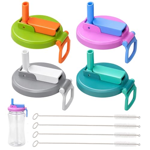 Fizzy Drinks Can Lids Four Pack with Straws and Cleaning Brush Secure Seal for Cans of Drink Suitable for Outdoor Recreation and Home Storage Universal Fit for Fizzy Cans and Standard Can Drinks