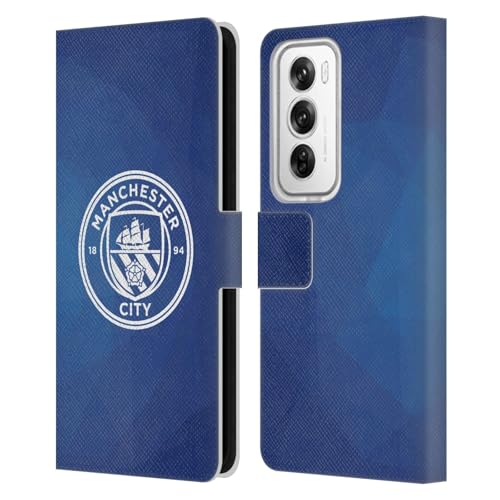 Head Case Designs Officially Licensed Manchester City Man City FC Obsidian White Mono Badge Geometric Leather Wallet Case Compatible with Oppo Reno12 Pro 5G