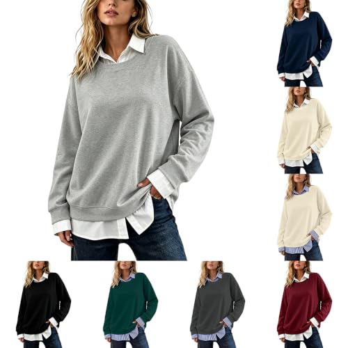 HswsEJ Crewneck Sweatshirts Women 2 in One Patchwork Sweatshirt Y2k - image 1