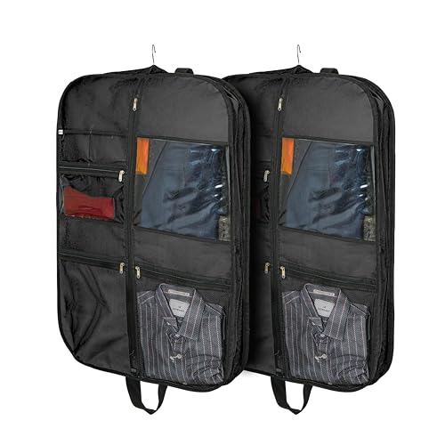 Image of SOLSTICE Suit Cover Big Size with Zip for Men & Coat Cover with Multi-Pockets,Travel Fold Design & Durable Storage - 110x60x12 cm, 120 GSM Fabric (Pack of 2) (BLACK)