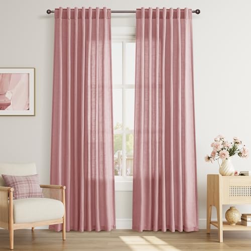 Image of Joywell Linen Curtains 84 Inches Long for Living Room Canyon Rose