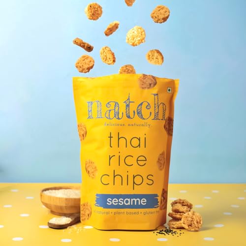 Image of Natch Thai Sticky Rice Chips, Gluten Free Healthy Snacks, Vegan, Party Family Pack, All Natural Crunchy Crackers (Sesame) 100 Gm Each (Pack of 2)