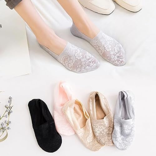 New Women's Lace Flower Cotton Bottom Invisible Socks,Women's No Show Lace Low Cut Socks (5 Colors,One Size)3