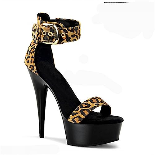 Sandales léopard d'été pour femmes avec talons hauts de 15cm