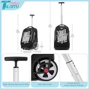NEW TILAMI 19" Rolling Backpack for kids, Adjustable Laptop Backpack with Wheels for Girls to School Travel Camping Boys Rolling Backpack, Skate Board NEW TILAMI 19 Rolling Backpack for kids Adjustable Laptop Backpack with Wheels for Girls to School Travel Camping Boys Rolling Backpack Skate Board