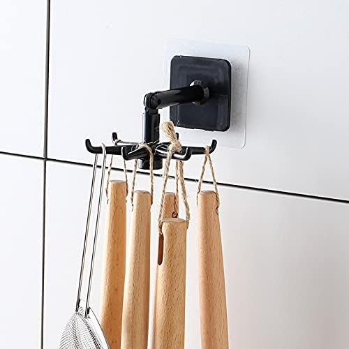 Rioychan 2 PCS Kitchen Utensil Holder 360 Degrees Rotating Folding Hook Self-Adhesive 180 Degrees Vertical Flip Hook Waterproof Kitchen Hooks for Hanging for Home Bathroom Kitchen Towel (Black)