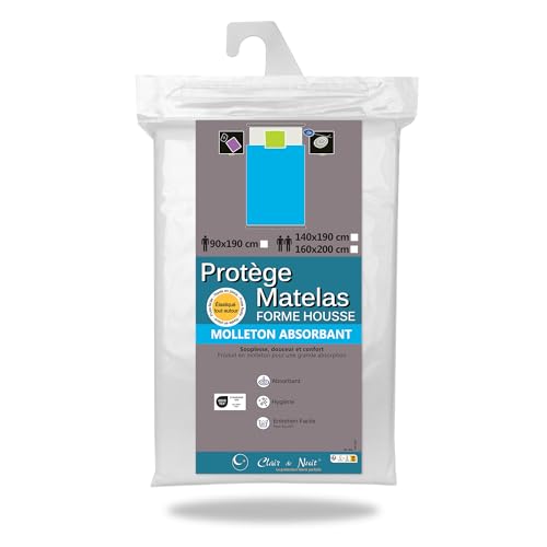 Clair de Nuit - Protège Matelas 160x200 cm | Plateau Molleton 100% Coton | Absorbant et Hygiénique