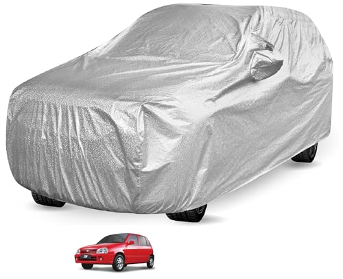 Image of Auto Hub Waterproof Car Cover Compatible with Maruti Zen with Mirror Pocket, Soft Cotton Lining, Waterproof Zen Car Cover- Metallic Silver