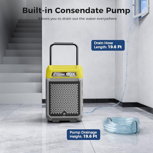 Image of ALORAIR 170 PPD Commercial Dehumidifier with Pump & Drain Hose, LGR Industrial Use, Portable Dehumidifier with Wheels for Water Damage Restore, 6 Year Limited Warranty, Storm 80X (Yellow)