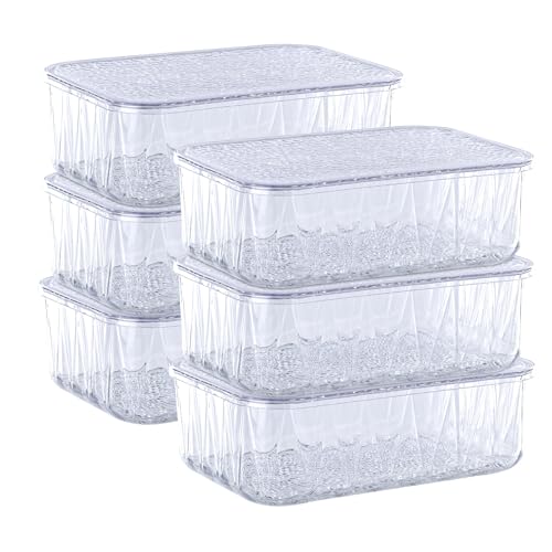 Image of Kuber Industries 6 Pcs Acrylic Stackable 4600 ml Kitchen Food Storage Container for Home with Lid | Freeze Organizer Items and Storage Organizer Box for Snacks and Dry Fruits | Transparent