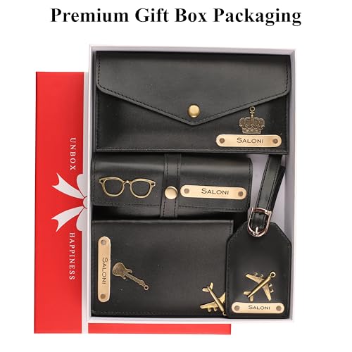 Image of AICA Personalized Name & Charm Passport Cover Combo Giftset for Women (Black) |Customized Diwali Valentine Gifts for Woman Friends Family Office Colleagues Employees | Occasion Special Hampers