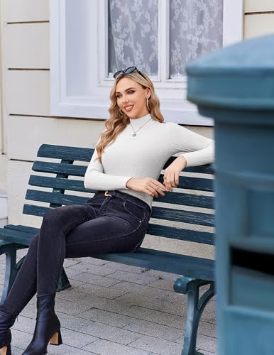 Ekouaer Women's Mock Turtleneck Long Sleeve Shirts Fall Ribbed Tops Fleece Basic Layering Soft Thermal Undershirts Tee3