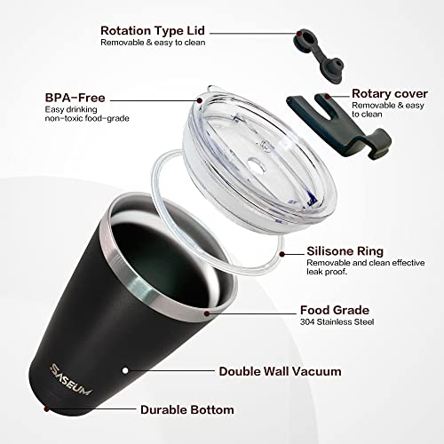 Saseum 20 Oz Insulated Tumbler With 2 Straws And Lid Coffee Mug Reusable Stainless Steel Water Bottle Spill-Proof Travel Tumbler Iced Coffee Cup, Keep Iced Drinks Or Coffee Hot And Cold, Black #TOP2
