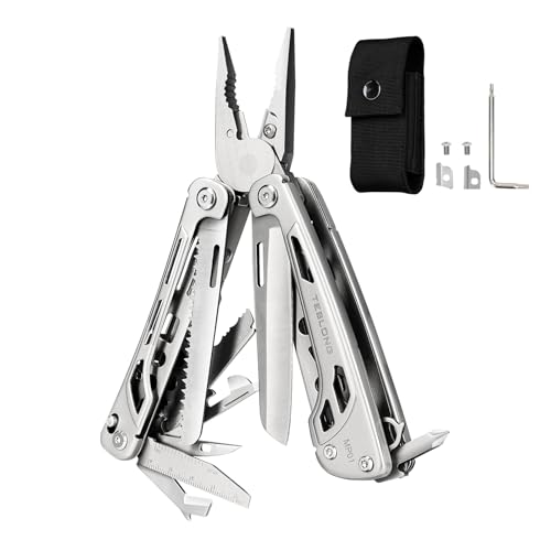 Teslong 18-in-1 EDC Multitool Pliers with Scissors, Pocket Knifes with Screwdrivers, Replaceable Wire Cutters and Saw with Self-locking, Outdoor, Survival, Camping, Stainless Steel, Gift for Men Dad