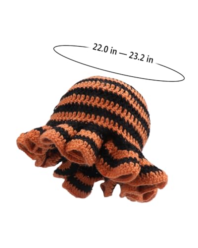 Image of Women Crochet Bucket Hat Cute Winter Ruffled Brim Floppy Cap Handmade Knit Cloche Hats