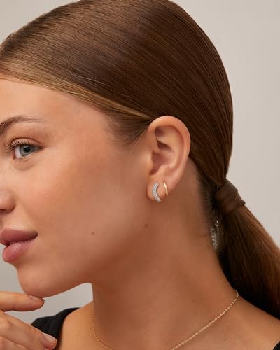 PAVOI 14K Gold Plated Sterling Silver Post CZ Wavy Stud Earrings | Twisted Wave Cubic Zirconia Half Huggie Earrings for Women4