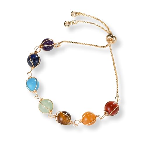 Lista de Omnia Amethyste que Puedes Comprar On-line. 38 Melhill - Pulsera de vidrio curativo con 7 piedras de chakras, ajustable, multicolor, amatista, chapado en oro, joyería de meditación de energía espiritual para mujer,...
