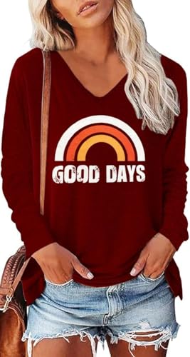 SOADKP Damen Langarmshirt Bedruck Tshirt Regenbogen Oberteile Baumwolle...