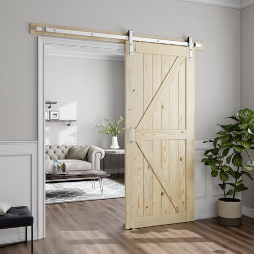 Image of SMARTSTANDARD 38in x 84in Sliding Barn Door with Brushed Nickel Hardware