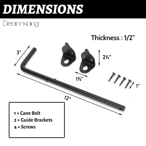 12\" Heavy Duty Cane Bolt Gate Drop Rod Hardware Ground Latch for Wood PVC Vinyl Metal Fences Gates, Double Doors, Black Solid Steel -1 Pack