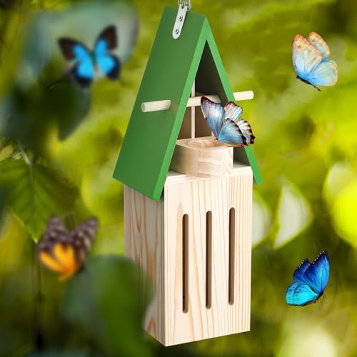 Newtay 2 Pcs Butterfly House and Feeder Butterfly Feeder Wooden Butterfly House Butterfly Habitat with Hooks for Hanging Outdoor Garden Outside Decor - Thumbnail 7