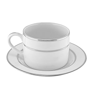 10 Strawberry Street Double Silver Line 6 Oz Can Cup and Saucer, Set of 6, White/Silver