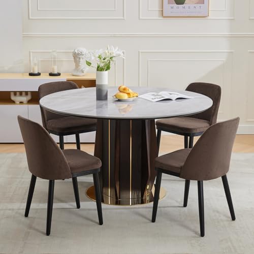 GarveeHome Wooden Dining Chairs Set of 4 Linen Upholstered Kitchen Chairs | Modern Dining Room Chair with Curved Back & Leveling Feet for Kitchen, Dining Room, Living Room, No Tool Assembly,