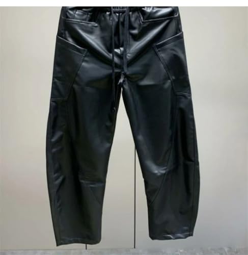 FULBHPRINT Men's Multi-Pocket PU Leather Pants Streetwear Hip Hop Solid Casual Joggers Trousers3