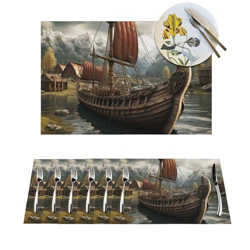 Sets de table lavables anti-tache résistant chaleur bateau viking