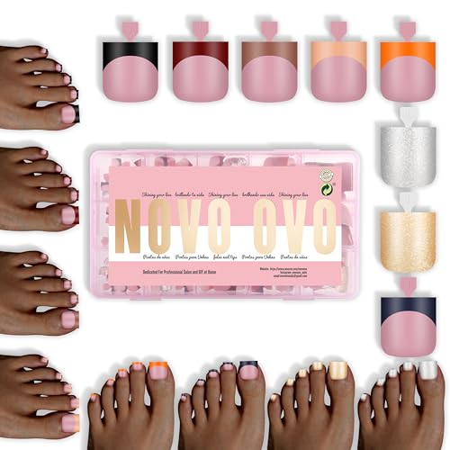 NOVO OVO Halloween Christmas Fall Autumn Colorful French Tip Toe Nail Tips Press on 8 MIXED WINTER COLOR, Sharp Square Toenail BERRY PINK Toenail Extension, Full Cover Acrylic DIY x 15 Sizes 240 pcs