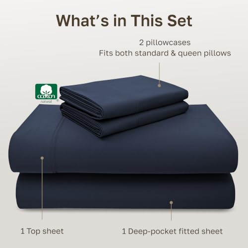 Image of California Design Den Luxury 600 Thread Count Sheets Queen Size Set - 100% Cotton Sateen Sheets Queen Size, Deep Pockets, Soft and Durable Bedding - Midnight Blue