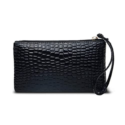 Leather Wallet Pu Leather Women's Wallet Large Capacity Long Ultra Thin Zipper Purse Clutch for Girls Ladies Fashion Coin Pocket Large Capacity (Bk,9.5x19cm)